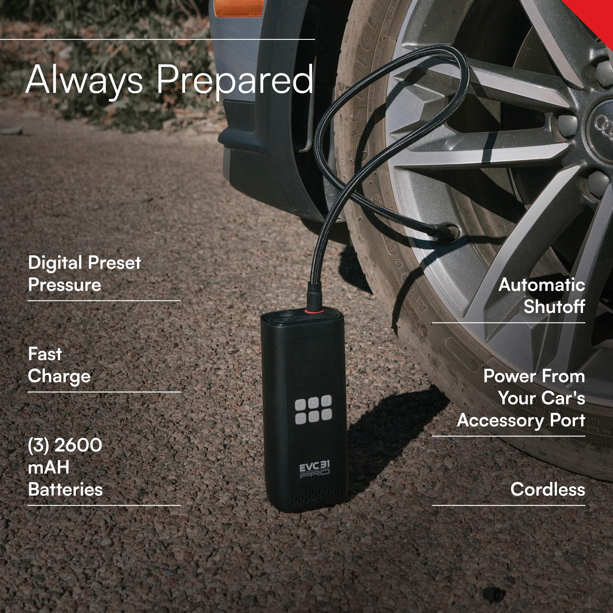 Viair Cada vehículo lleva EVC31 PRO – Compresor de aire portátil – Medidor de presión de neumáticos LED y apagado automático, ideal para kits de emergencia de coche