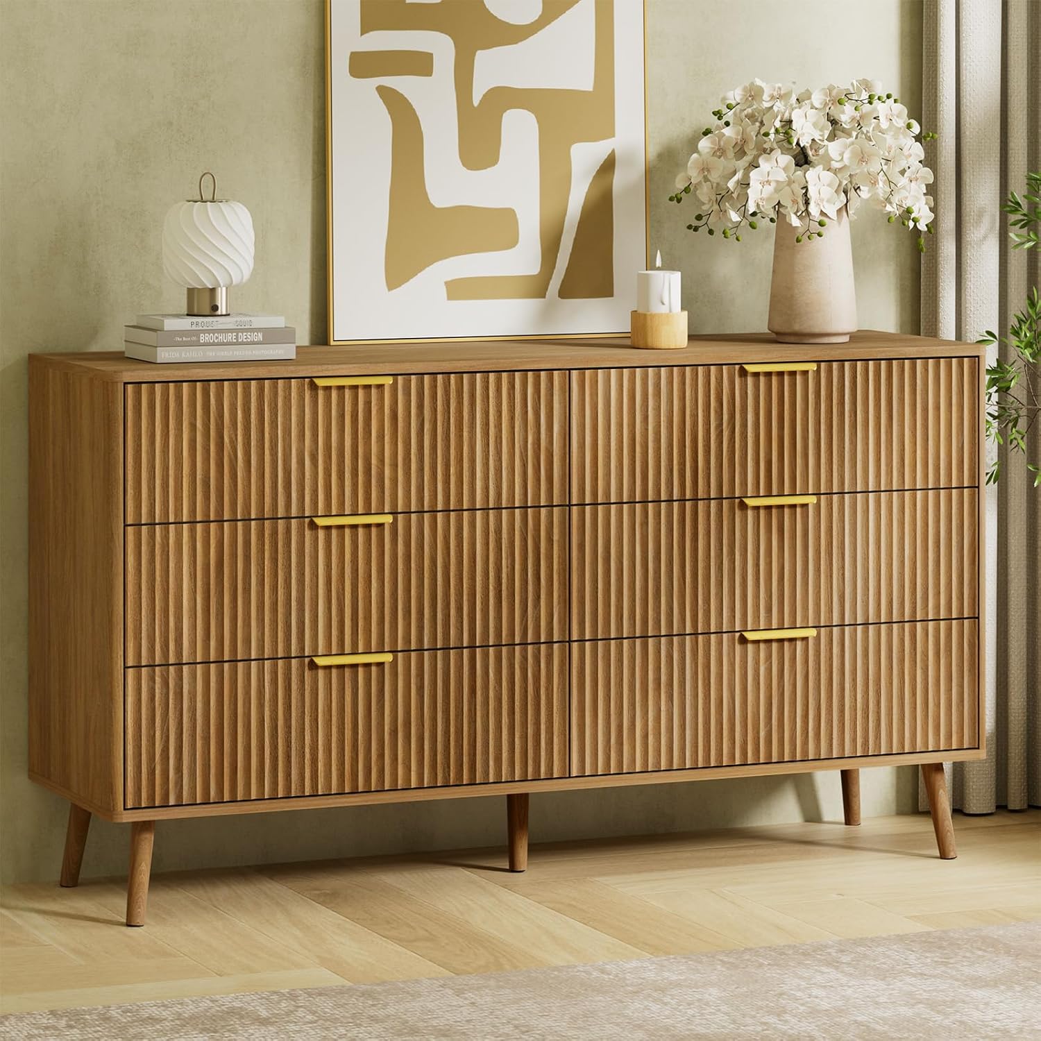 Amazon.com: LYNSOM 55" Wide Fluted Dresser for Bedroom with 6 Drawer ...