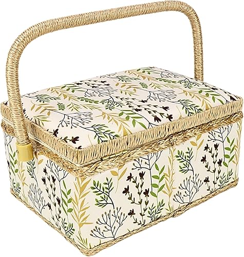 Vista 60 de Sewing Basket Organizer with Complete Sewing Supplies, Wooden Sewing Storage Organizer with Removable Tray Sewing Essentials and Tomato Pincushion