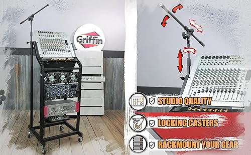 Miniatura 8 de GRIFFIN Soporte de carrito de montaje en rack y plataforma mezcladora superior 25U (serie Studio-XPRO Steel) - Soporte para cabina de música rodante