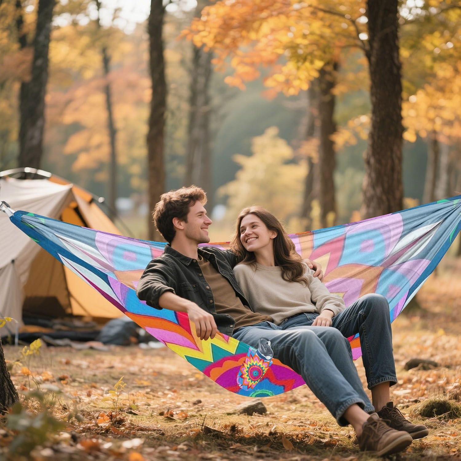 Mandala Floral Colorful Cyan Camping Hammock Rope Hammock for Indoor Outdoor Patio