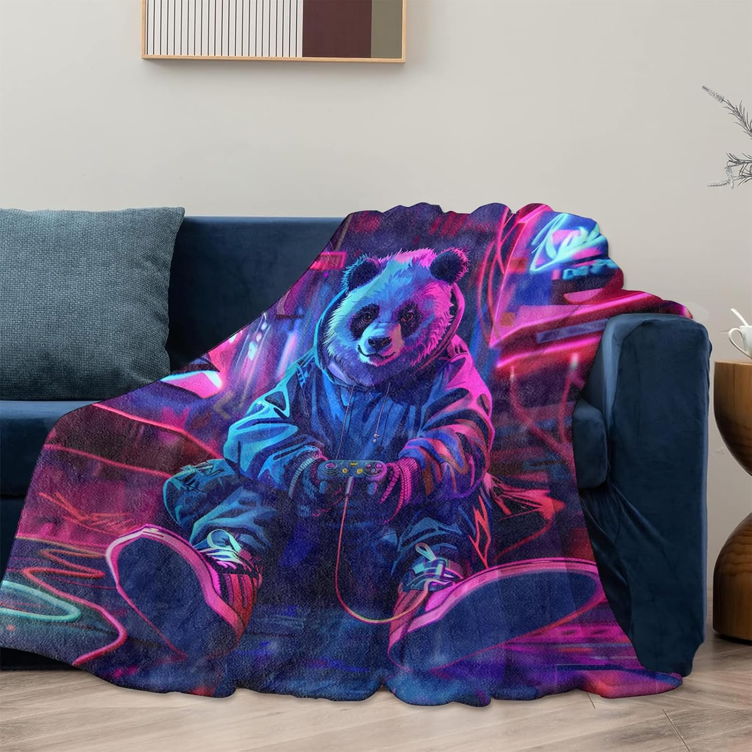 Gamer Panda Theme Blanket Gifts for Women Girls, Soft Warm Lightweight Flannel Throw Blankets for Living Room Home Sofa Travel Decor 50" x 60"