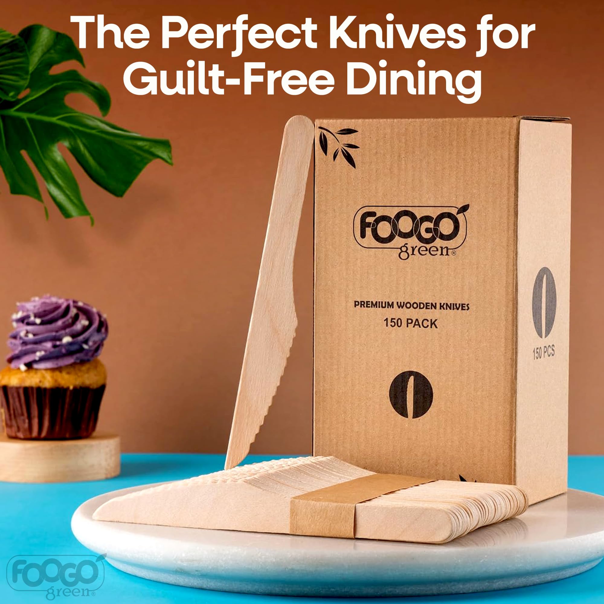 FOOGO Green Set di 150 Coltelli Monouso in Legno e Bambù, Certificate FSC®, 16 cm, Compostabili e Biodegradabili, Posate Usa e Getta per Feste, Picnic e Aperitivi, Coltelli in Bambù