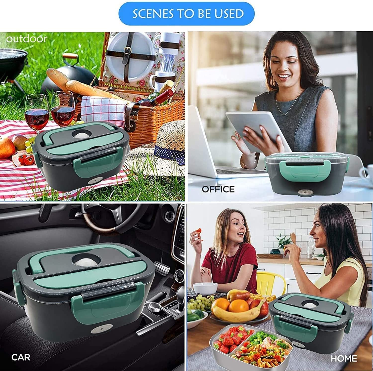 LIOONS Fiambrera térmica de Acero Inoxidable 2 en 1, Calentador de Alimentos, Fiambrera eléctrica para el Coche y el hogar, microondas portátil para Calentar el Almuerzo
