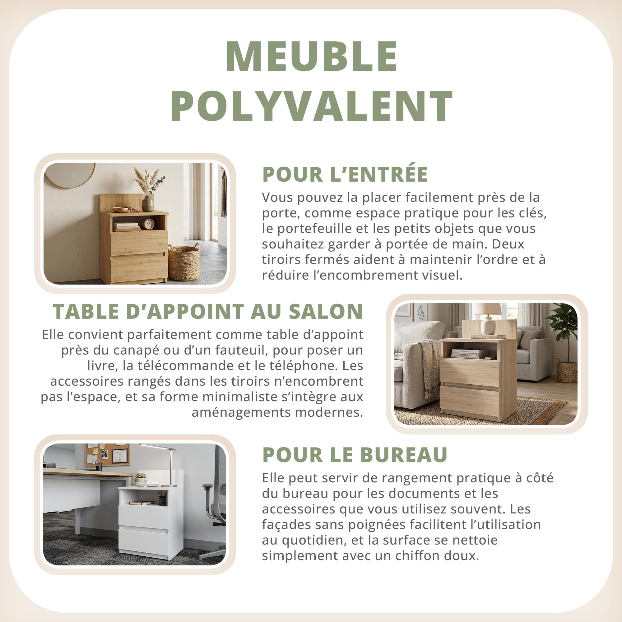 CDF Table de Nuit M1 Malwa, Table de Nuit | Couleur : Chêne Artisan | Idéal pour Chambre à Coucher, Chambre d'enfant, Adolescent | Deux tiroirs spacieux | Tiroirs sans poignée