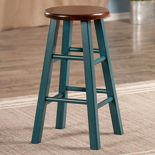 Vista 2 de Winsome Wood Ivy model name Stool Rustic Teal/Walnut 13.4x13.4x24.2 Verde azulado rústico/nogal
