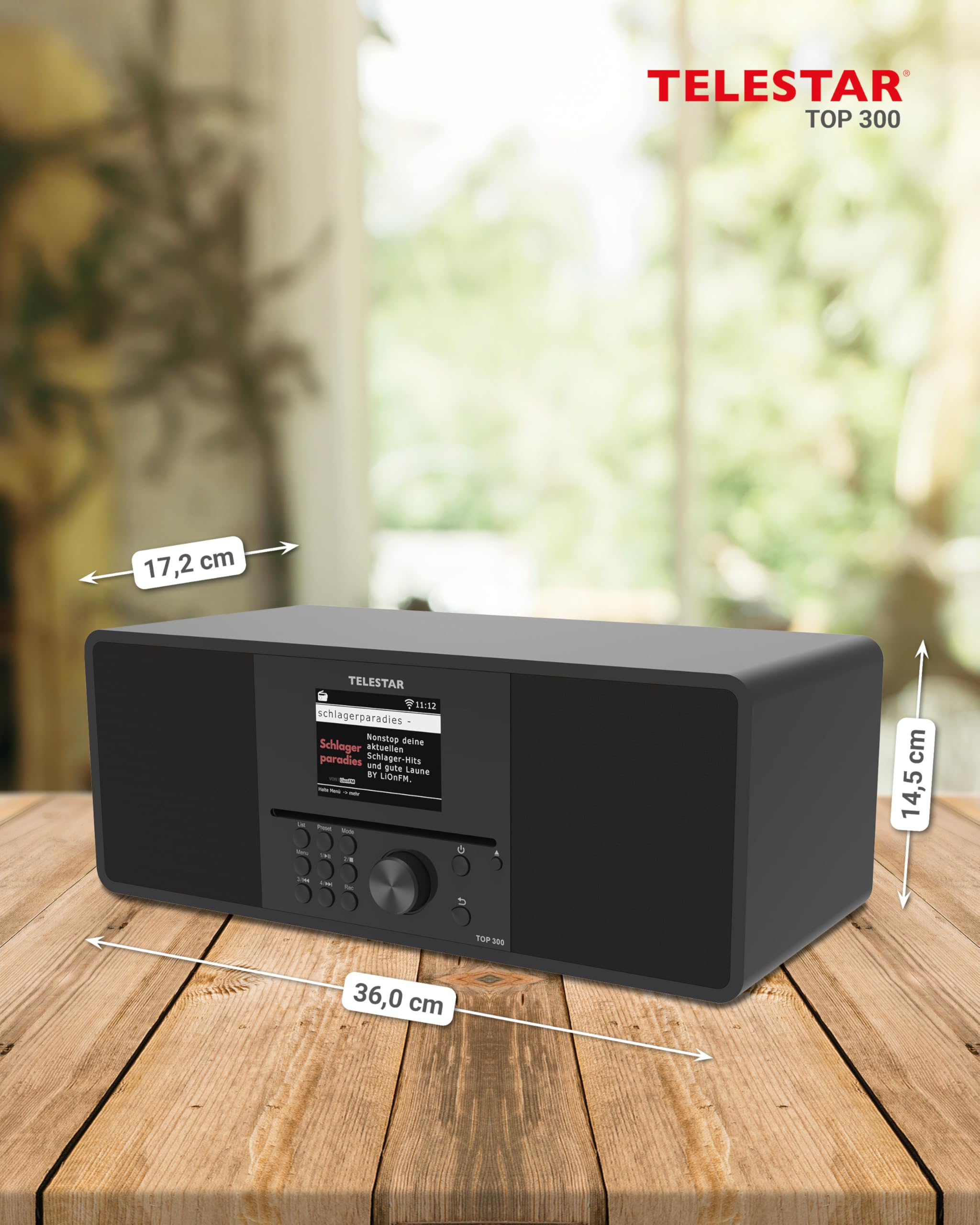 TELESTAR TOP 300 – DAB+/Internetradio mit CD-Player, Stereo – Schwarz | 2 × 15 W, Streamingdienste, Bluetooth Audio-Streaming & Sendefunktion, USB-Recording, Notfallwarnsystem
