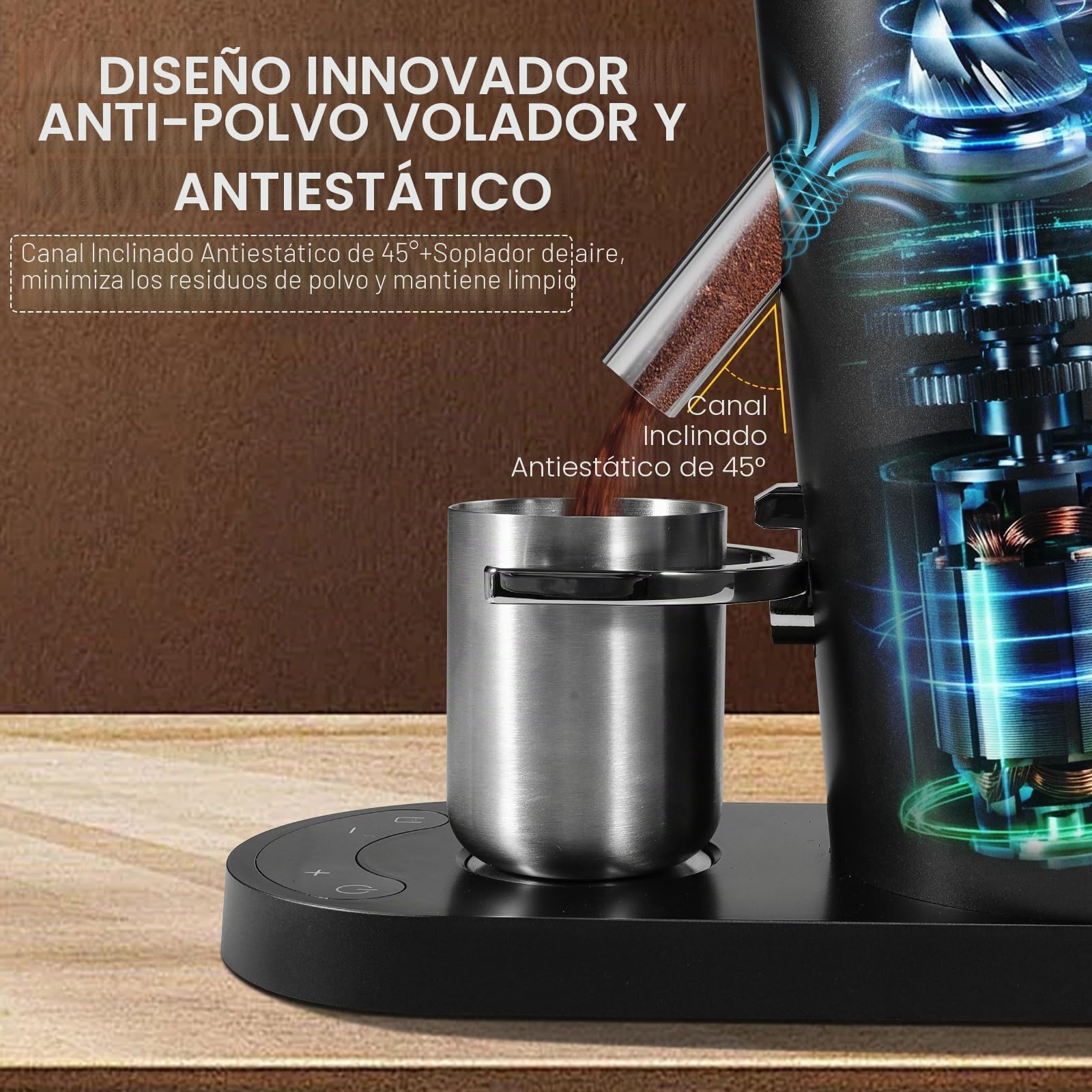 Molinillo de café, recargable, inalámbrico, de acero inoxidable, cónico, con soplador de aire, 60 ajustes de molienda, antiestático, compacto y silencioso para el hogar, oficina, camping, color negro
