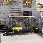 HOMCOM 46" Work Bench Table Oak Wood Top, Heavy-Duty Steel X-Shape Bracket Work Table High Stability Workstation, Easy Assembly for Garage Kitchen Office