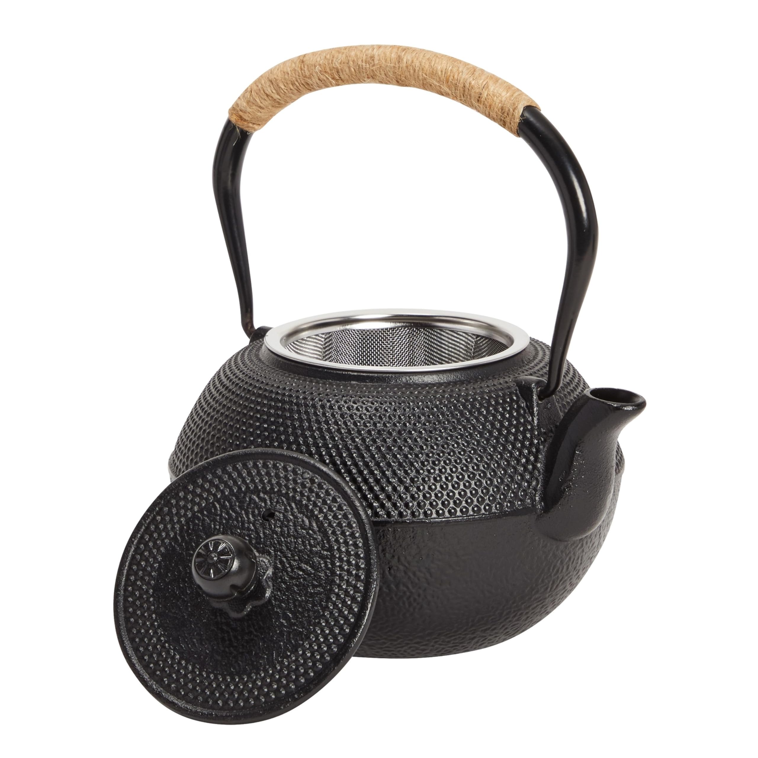 Juvale Japanisches Teeset mit Gusseisen-Teekanne (1200ml), Untersetzer und 2 Becher, Teeset im Tetsubin-Stil, Schwarz