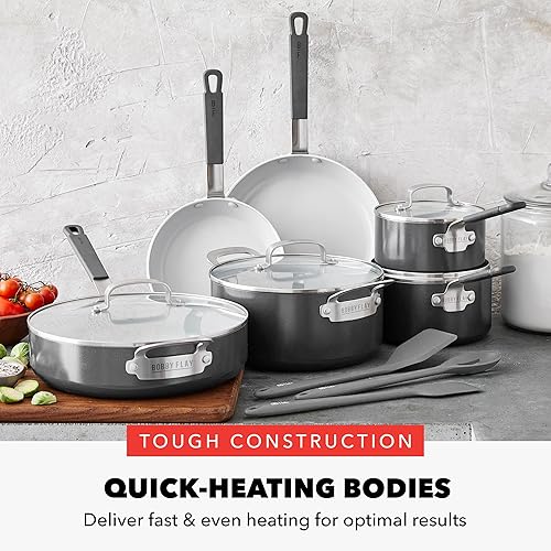 Miniatura 7 de GreenPan x Bobby Flay - Juego de ollas y sartenes antiadherentes de 13 piezas, cerámica de diamante sin PFAS, apto para inducción, fácil de limpiar,