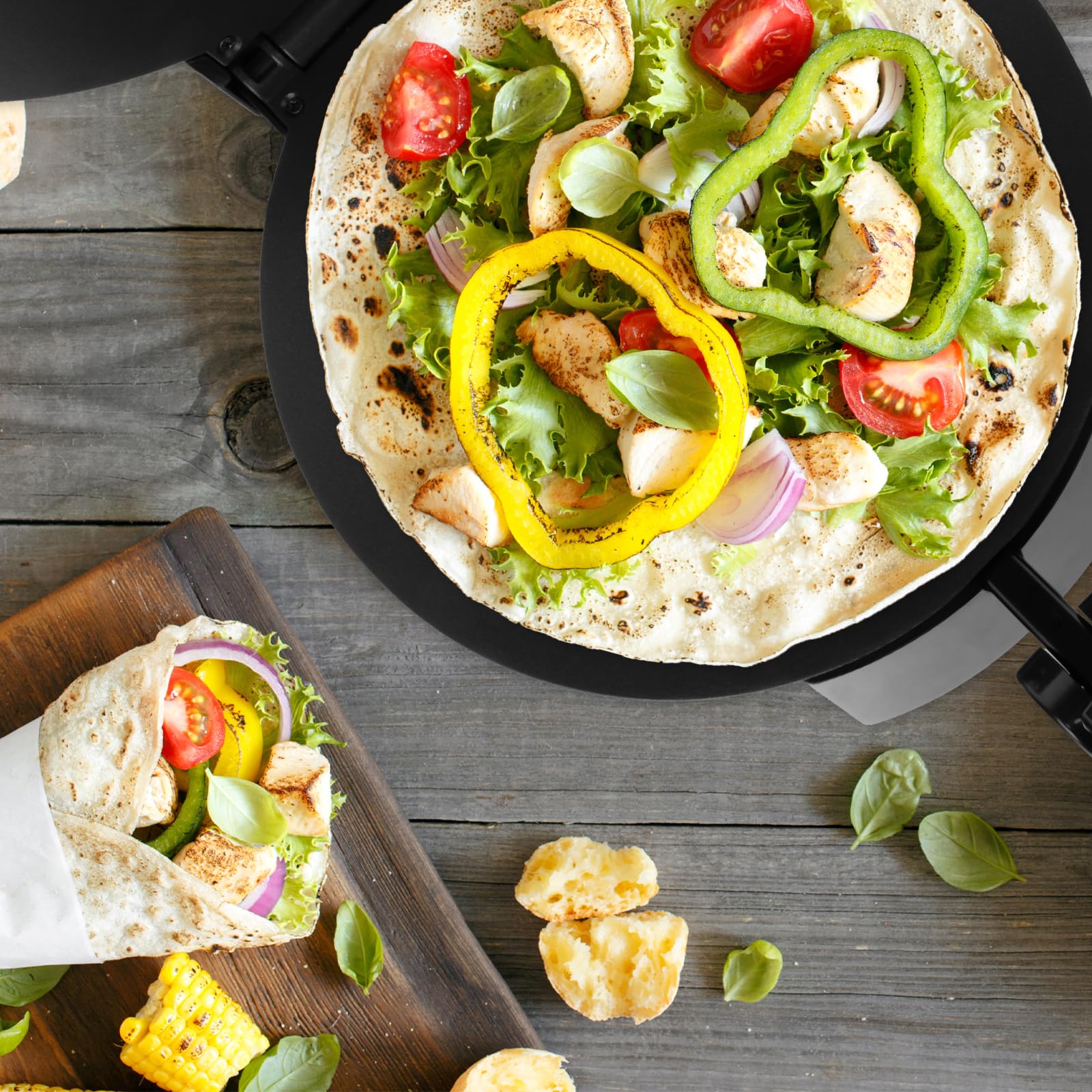 1200W 25,4 cm Roti-Maker von mit kostenlosem Roti-Wärmer – Indischen Chapati, Tacos, Tortilla, Roti AC220-240V 50/60Hz, EU-Stecker, Silvery