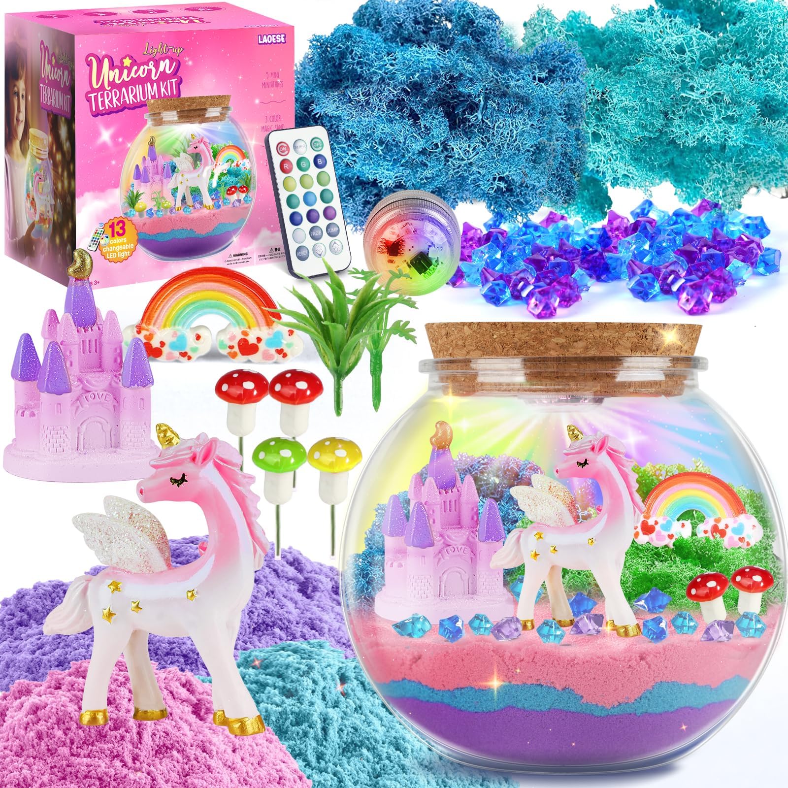 Unicorn Terrarium Kit for Kids, DIY Unciorn Toys for Girls, Birthday Unicorn Gifts for Girls Ages 4 5 6 7 8-12 Year Old, Eid Gifts for Kids, Kid Arts and Crafts Kit