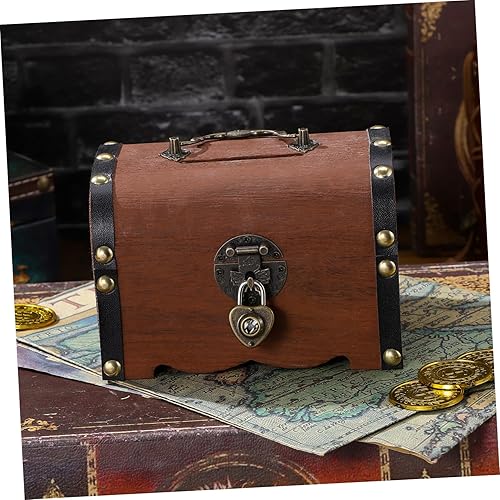 Miniatura 2 de Caja de seguridad pirata para porche, caja de almacenamiento retro de madera del tesoro, caja de almacenamiento de dinero de madera, organizador de
