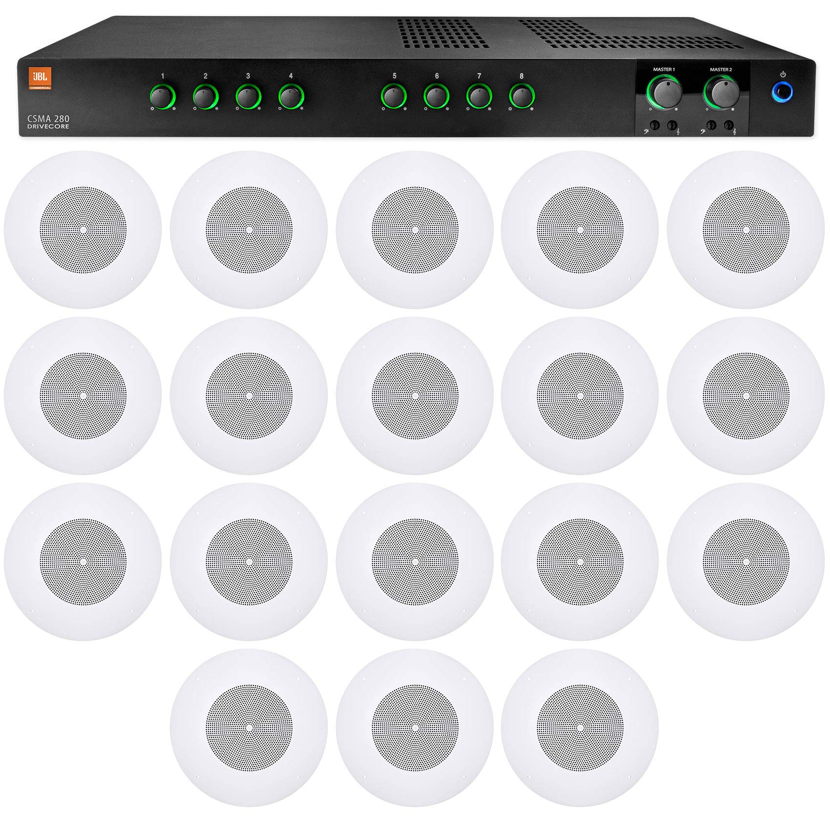 Audiosavings Bundle: JBL CSMA280 Commercial/Restaurant 2 x 80w Amplifier 4ohm/8ohm/70V/100V, 8 inputs Bundle with (18) JBL CSS8008 8