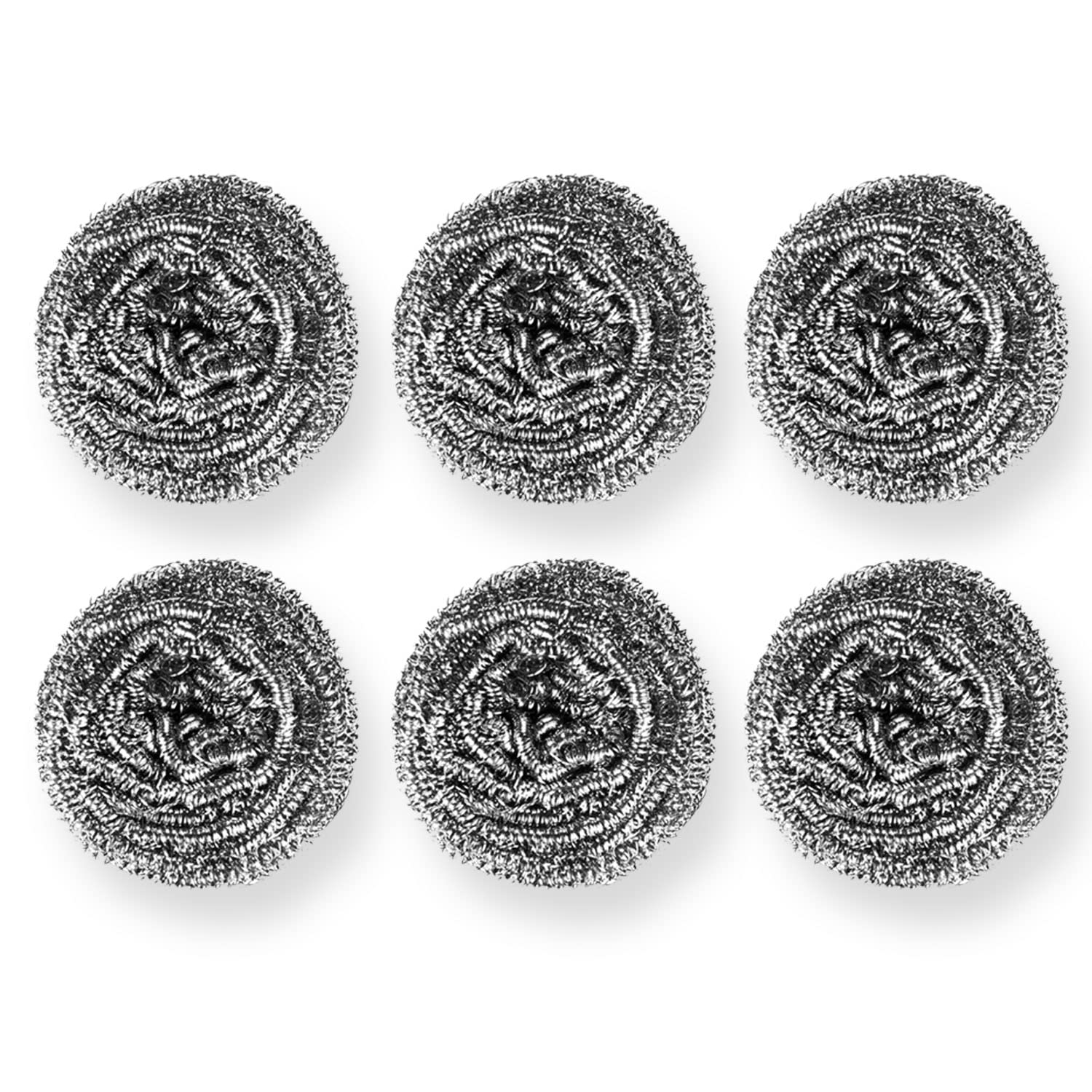 AKH® 6 psc Stainless Steel Scourers | Heavy Duty Cleaning | Metal Scourer | Wire Scourer | Steel Scouring Pad | Multipurpose Wire Pads | Metal Sponge Scrubber For Cleaning Washing Dishes Kitchen