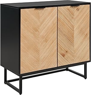 Beliani Aparador Negro Madera Clara 80 x 40 cm MDF 2 Puertas estantes Dormitorio Alaska