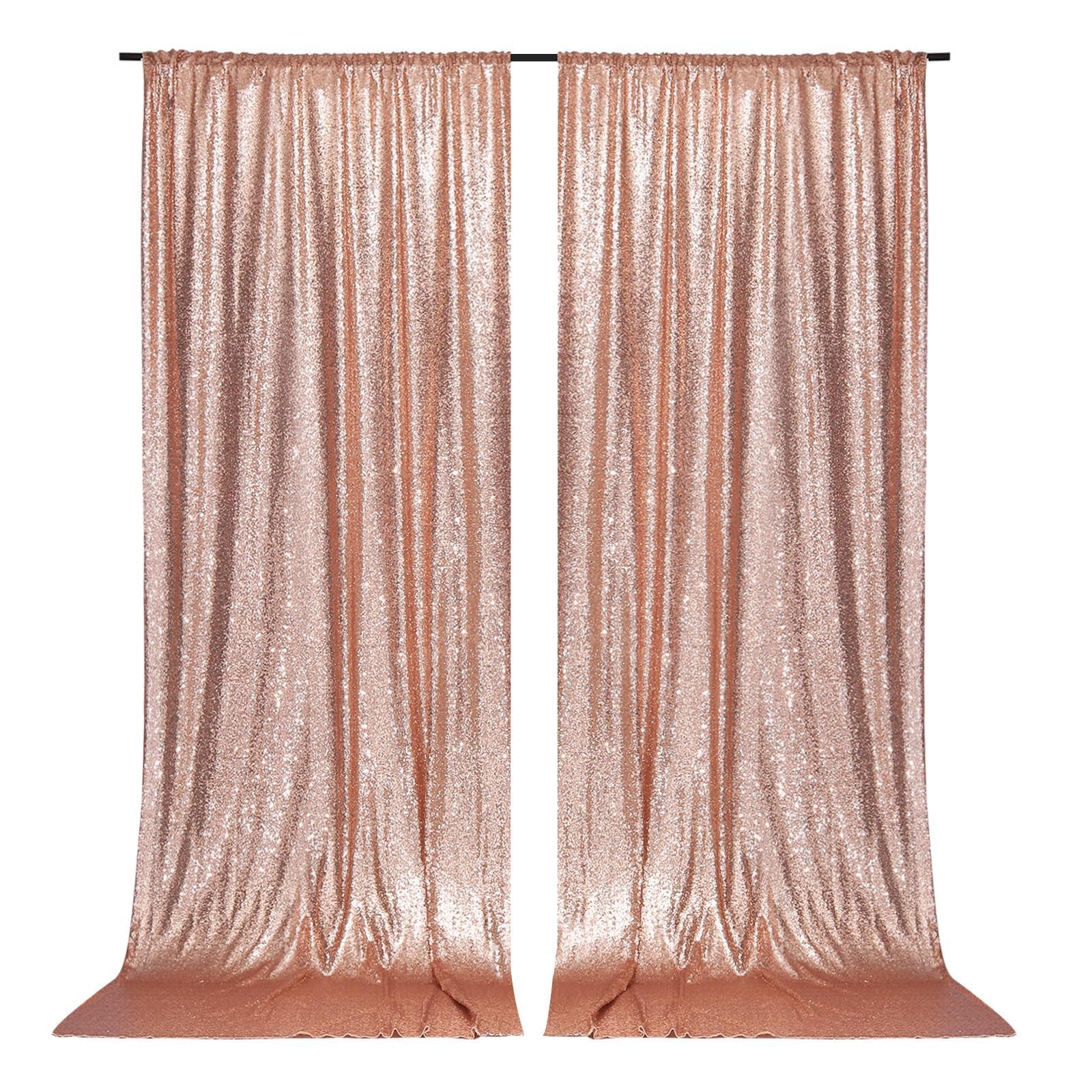 PartyDelight 2 Panels Rose Gold 5FT X 10FT Sparkly Sequin Backdrop Curtains for Wedding, Party, Room Decorations.