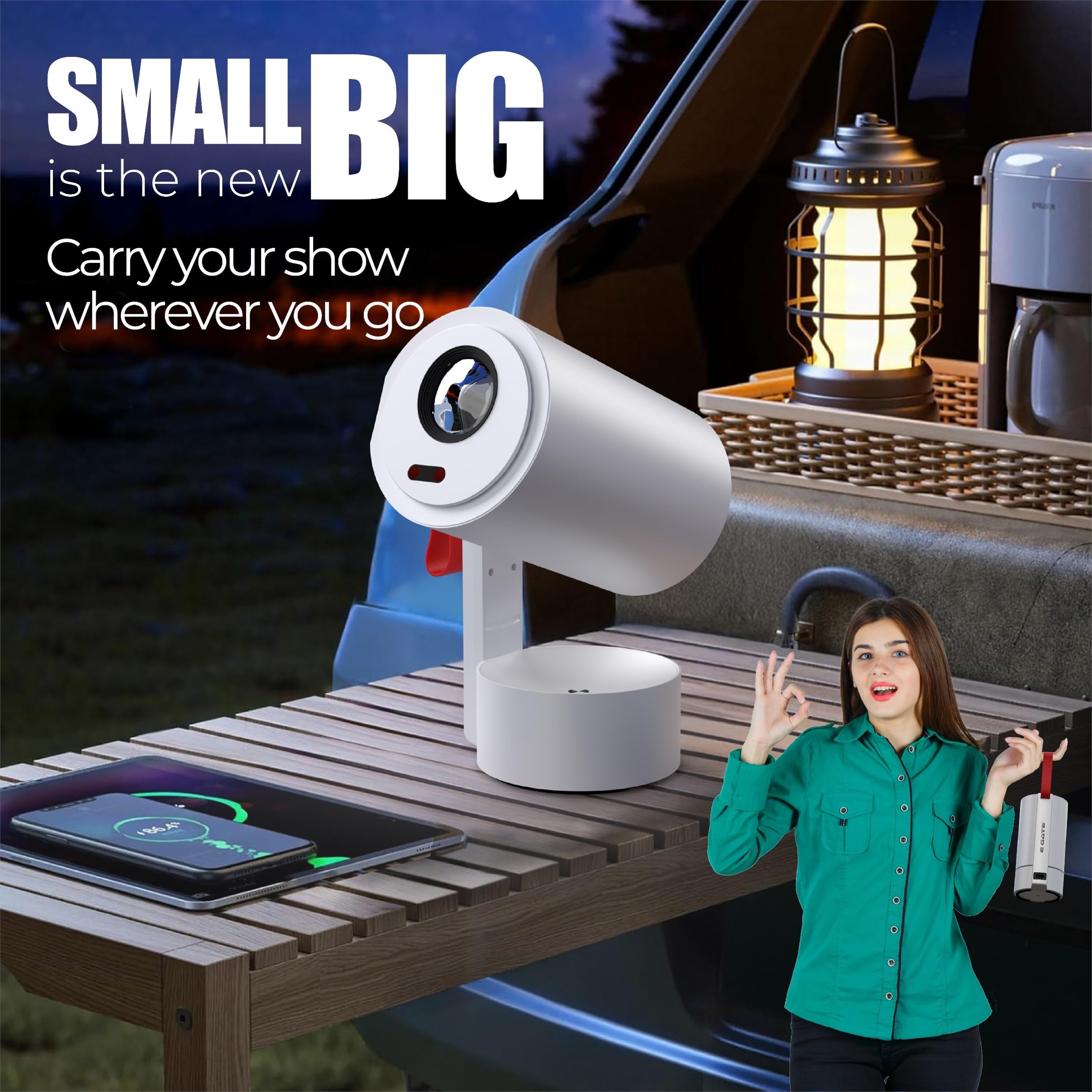 E GATE Atom 4X Fully Automatic Projector 4k Ultra HD | Android 13 Built-in Apps Netflix, Prime | 1080p Native | 400 ISO | Auto (Focus+Keystone) | 300" (762cm) Display | USB-HDMI (ARC) WiFi6 & BT EGate - Image 8 thumbnail