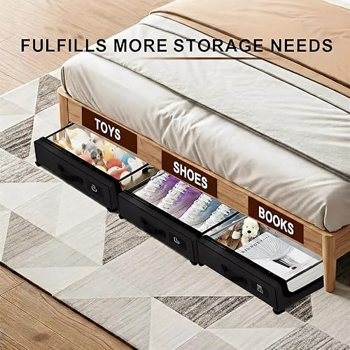 Miniatura 5 de Almacenamiento debajo de la cama con ruedas, paquete de 2 contenedores de almacenamiento rodantes con asas gruesas, ventana transparente y etiqueta,