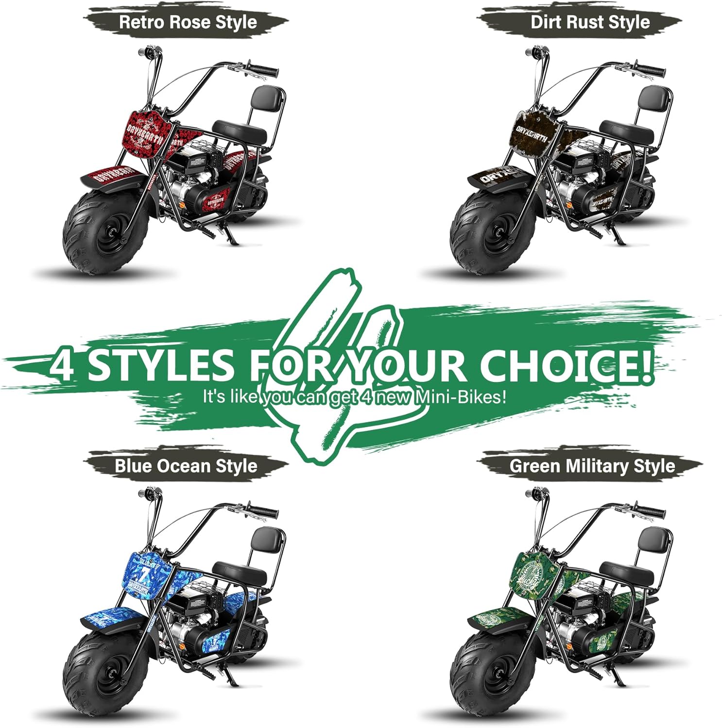 Oryxearth 99CC 4-Stroke Mini Bike, Gas Powered Bike W/EPA Approved Engine Mini Dirt Bike with Off-Road Tire for Kids, Speed Up 28 Mph, W/LED Headlight, Goggles, Gloves & Neck Gaiter