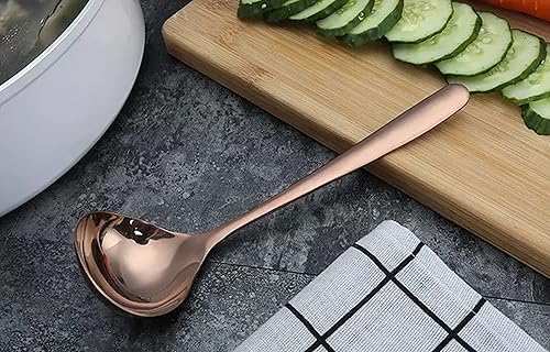 Miniatura 4 de Comicfs Cucharón de sopa, paquete de 4 unidades, acero inoxidable SUS 304 duradero con cuchara de sopa de gran volumen chapada en titanio pulido,