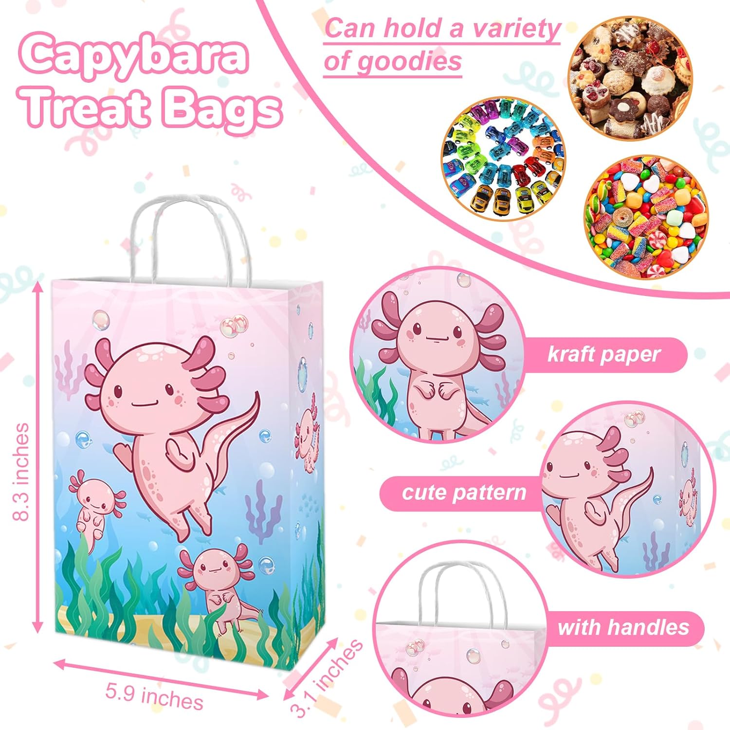Axolotl Party Favors - including Axolotl Gift Bags, Stickers, Drinking Straws Cups for Axolotl Theme Birthday party
