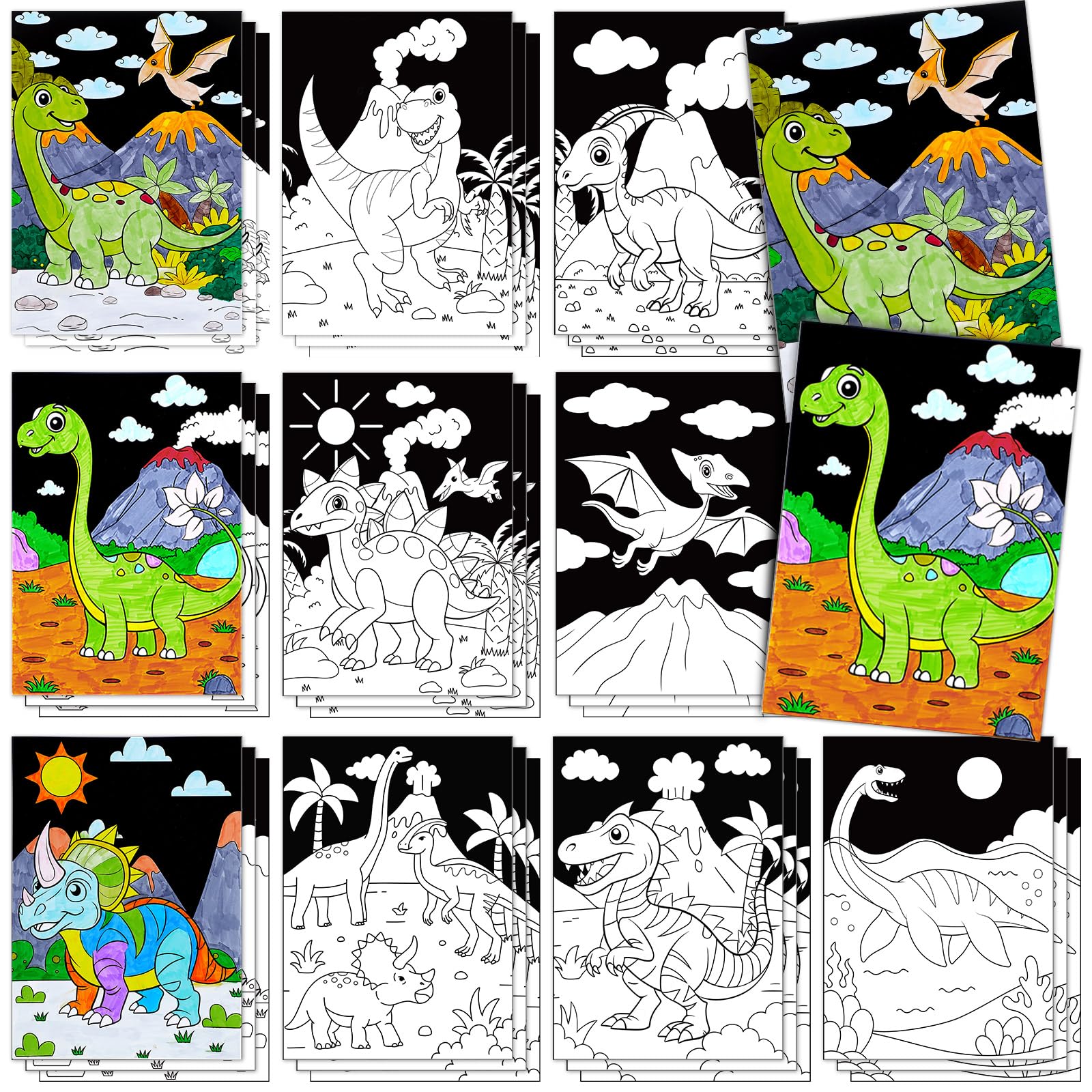 Zhanmai 30 Pcs Funny Color Your Own Dinosaur Posters DIY ...