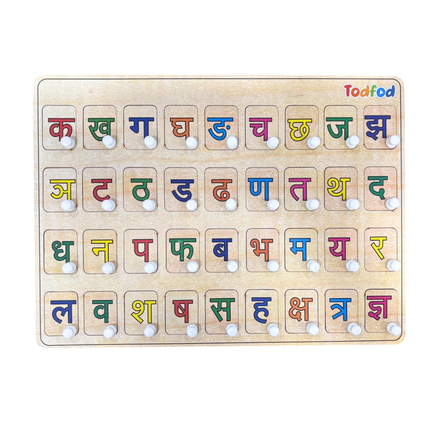 TodFod Wooden Hindi Alphabets Puzzle with Knobs | Hindi Varnamala Learning Board | Educational Toy for Kids | Safe & Non-Toxic