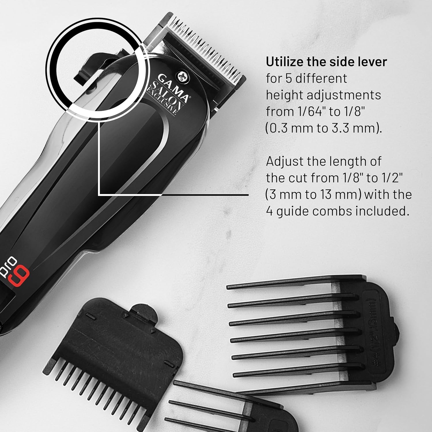 GA.MA Magnetic Clipper Pro 9, Corded, High-Performance Motor, DLC Diamond-Coated Stainless Steel Blade, Adjustable Lever, 4 Combs