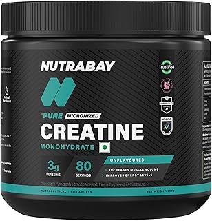 Nutrabay Pure Series Micronised Creatine Powder Monohydrate, Pre/Post Workout Bodybuilding, Crossfit Supplement, 250 g (Un Price In India