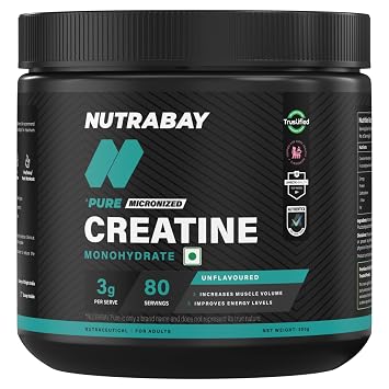 Nutrabay Pure Series Micronised Creatine Powder Monohydrate, Pre/Post Workout Bodybuilding, Crossfit Supplement, 250 g (Unflavoured)