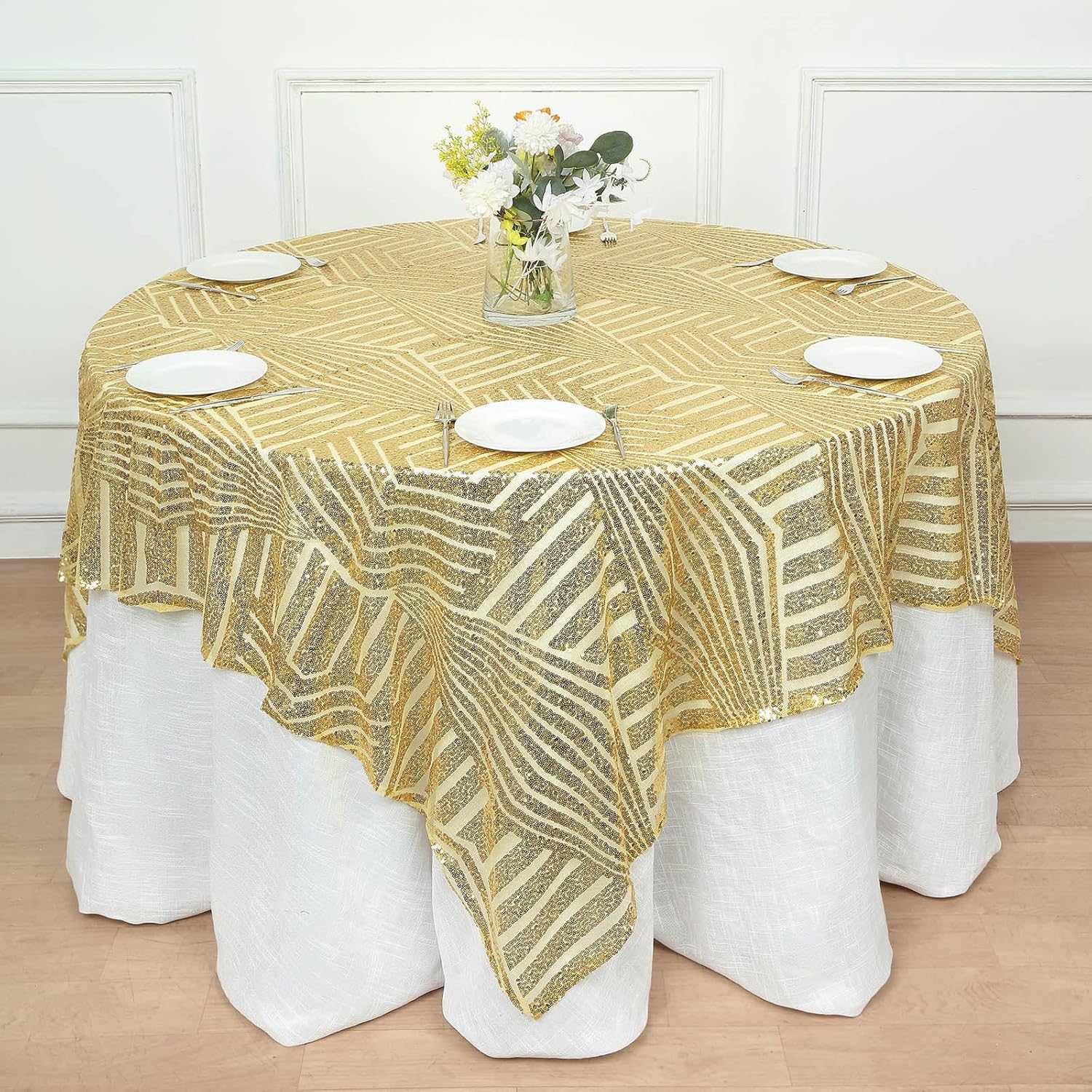 Amazon.com: Efavormart 72" Gold Sparkly Sequin Geometric Tulle Square ...
