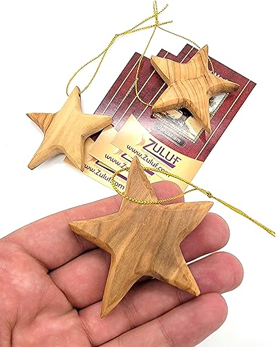 Miniatura 4 de Adornos de estrella de madera de olivo hechos a mano para Navidad, juego de 3 decoraciones artesanales de árbol de 2.56 x 2.76 pulgadas, decoración