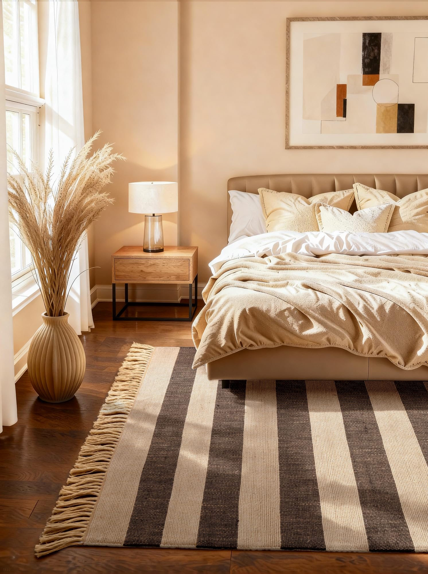 Hanse Home Playa Juteteppich - Natur Wohnzimmerteppich, Jute, Handgewebt, Gestreift, Fransen, Robust & Pflegeleicht, Naturfaser Teppich für Wohnzimmer, Schlafzimmer - Natur Weiß Schwarz, 200x300cm