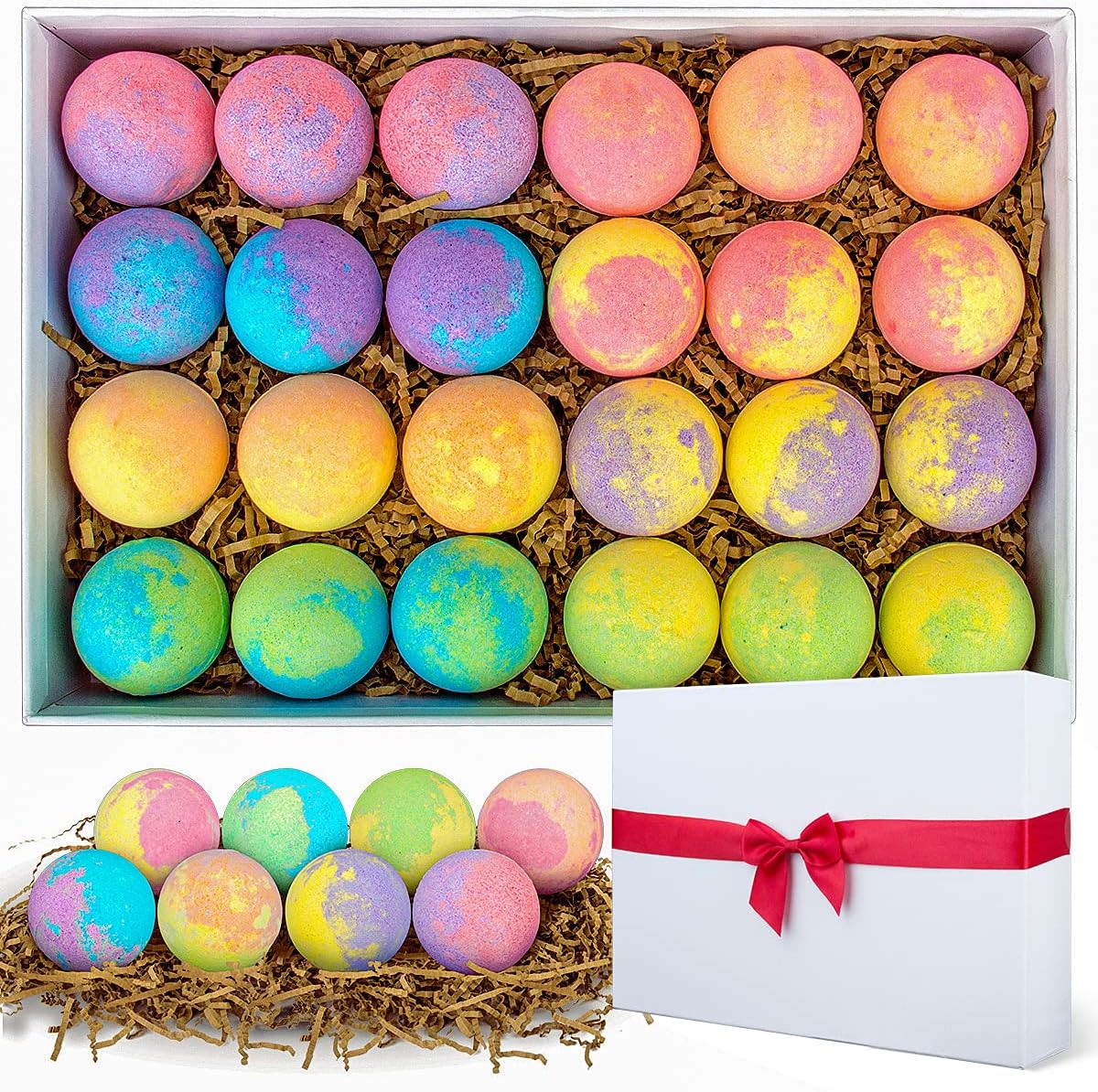 STURME Bath Bombs,24PCS Bath Bombs Set Rich in Natural Essential Oils, Shea Butter, Sea Salt Perfect SPA Bubble Fizzies for Kids Women