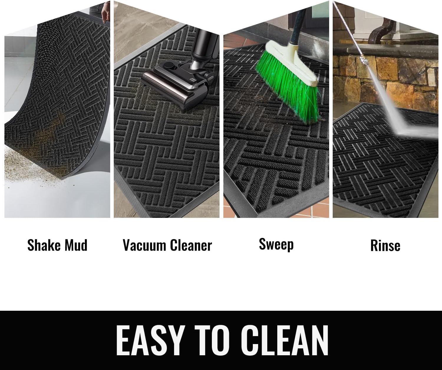 Front Door Mat Indoor Outdoor Entrance, Welcome Mat for Entryway, Stain and Fade Resistant, Heavy Duty Absorbent Door Mat, Non Slip Door Mats Outdoor, Entry Doormat, 60x36 Inch, Black