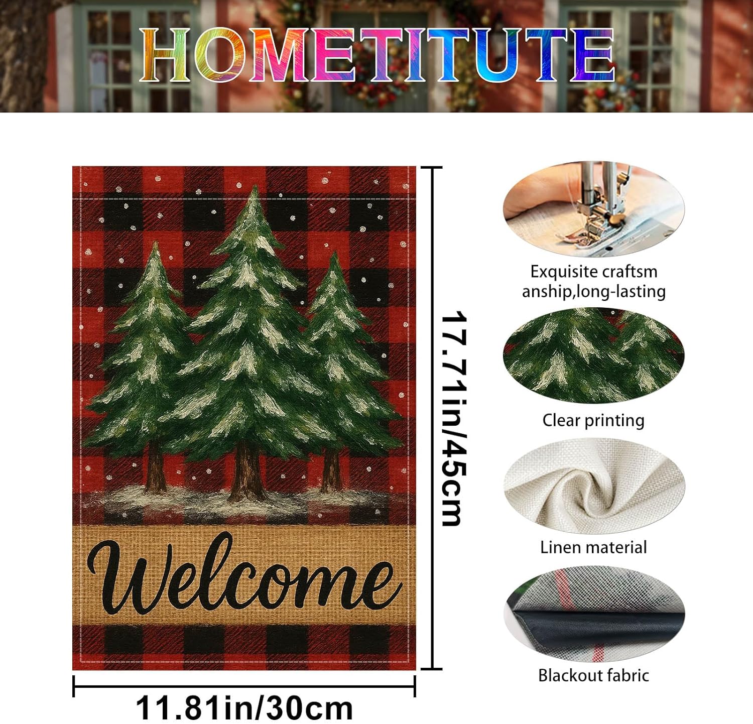Merry Christmas Garden Flag 12x18 Inch Welcome Garden Flags Burlap Double-Sided Red Buffalo Plaid Pine Trees Seasonal Outdoor Holiday Banner Winter Flag for Yard Lawn Decoration - Image 4