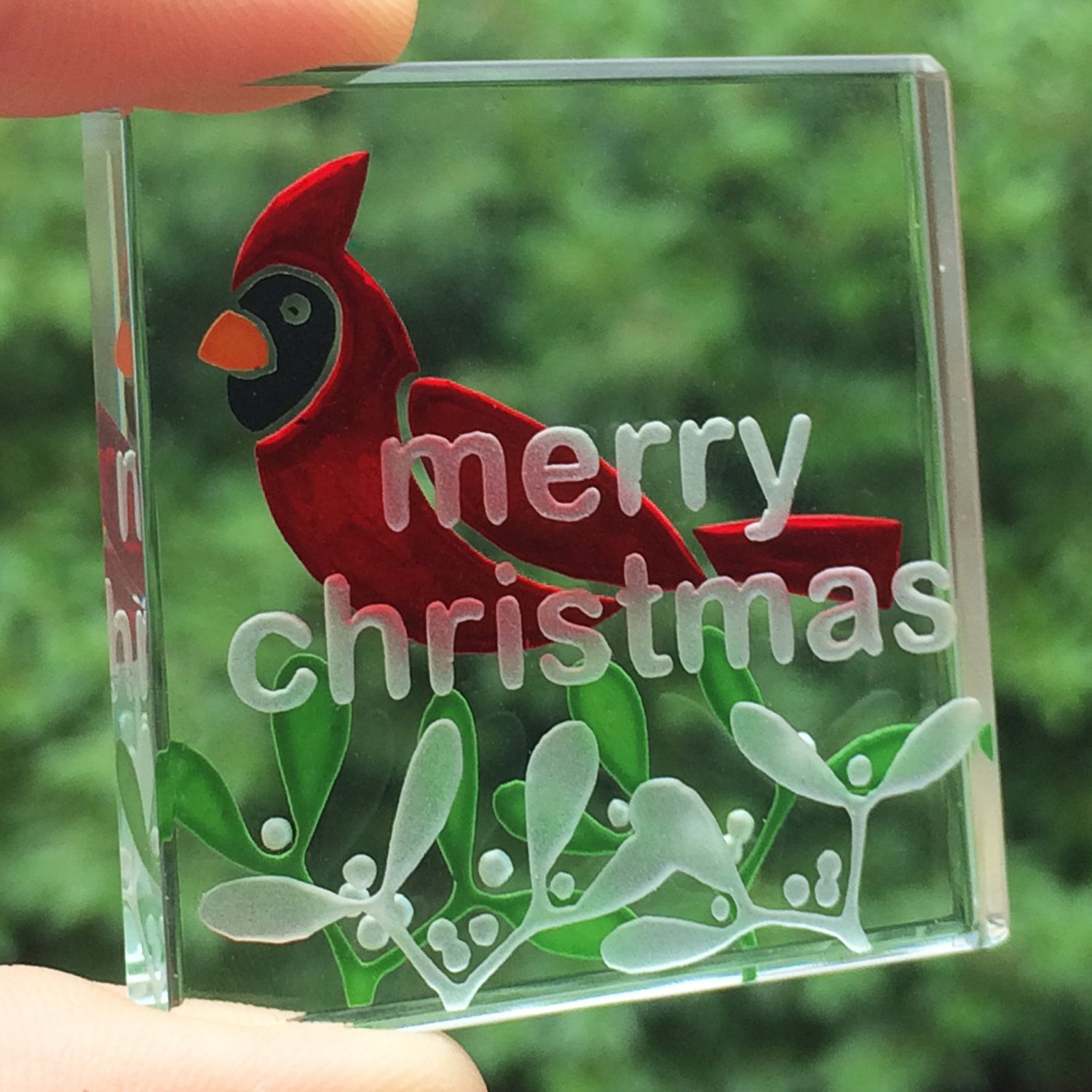 Spaceform Miniature Glass Token Christmas Cardinal Bird 2035