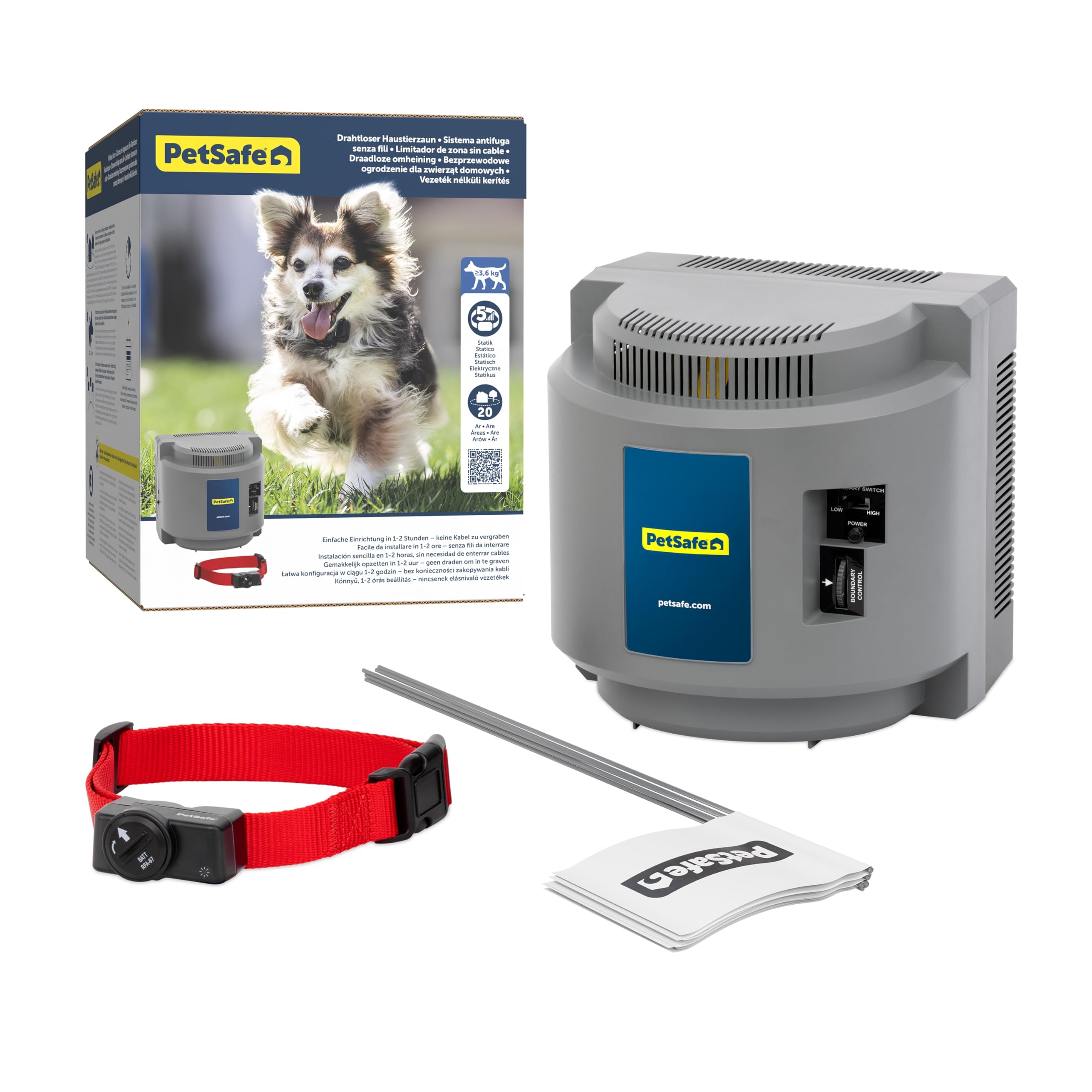 PetSafe - Système Anti-​Fugue sans Fil et Portatif avec Collier Imperméable à 5 Niveaux de Stimulation sans Danger. Rayon de Sécurité de 27.5m Max, Utilisation Facile à Pile