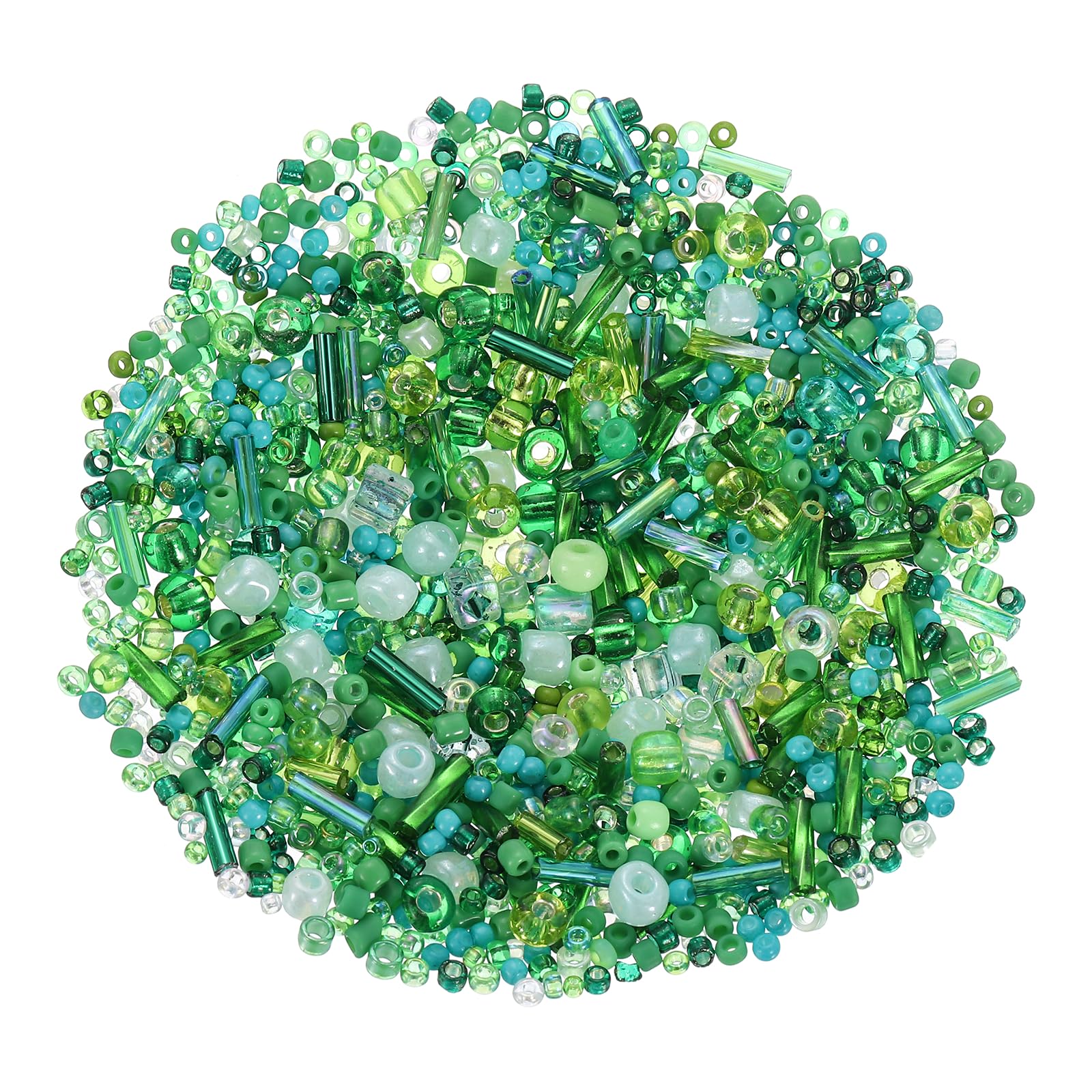 sourcing map 1500Pcs Mixed Glass Beads, 2-4 mm Mini Tube Bugle Loose Crafts Beads with Hole, Bulk Spacer Bead for DIY Craft Making, Green