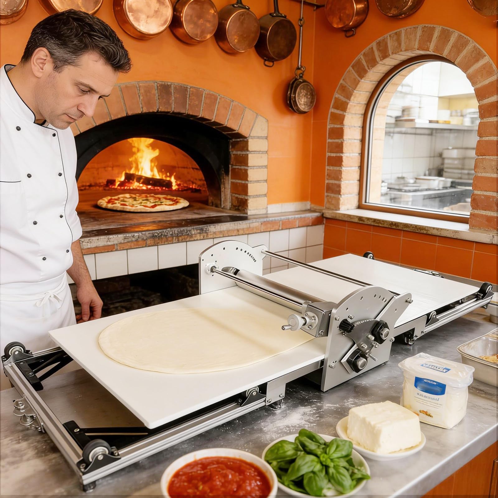 Sfogliatrice Professionale per Pasta, Rullo Elettrico in Acciaio Inox per Pasticceria, Spessore Regolabile da 0,1 A 1,2 Pollici, per Croissant, Pizza E Pasta Sfoglia