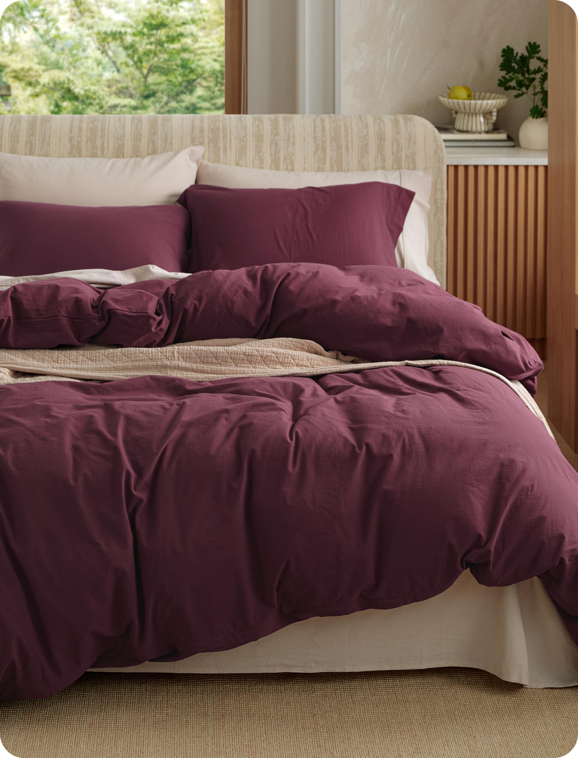 Bedsure PureWoven 100% Washed Cotton Duvet Cover Set, Queen Size, 3-PC