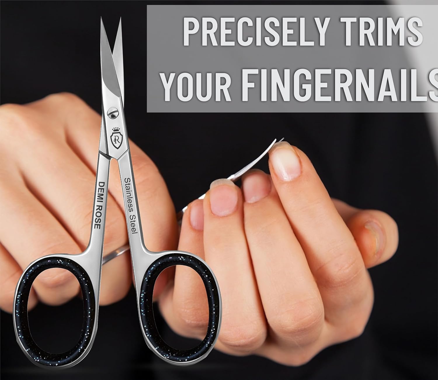 Cuticle Scissors Extra Fine Curved - Pointed Tip Professional Manicure Scissors for Cuticles, Nails, Eyelash, Nose Hair, Beard, Mustache - Nail Scissors with Rubber Inserts (Manicure)