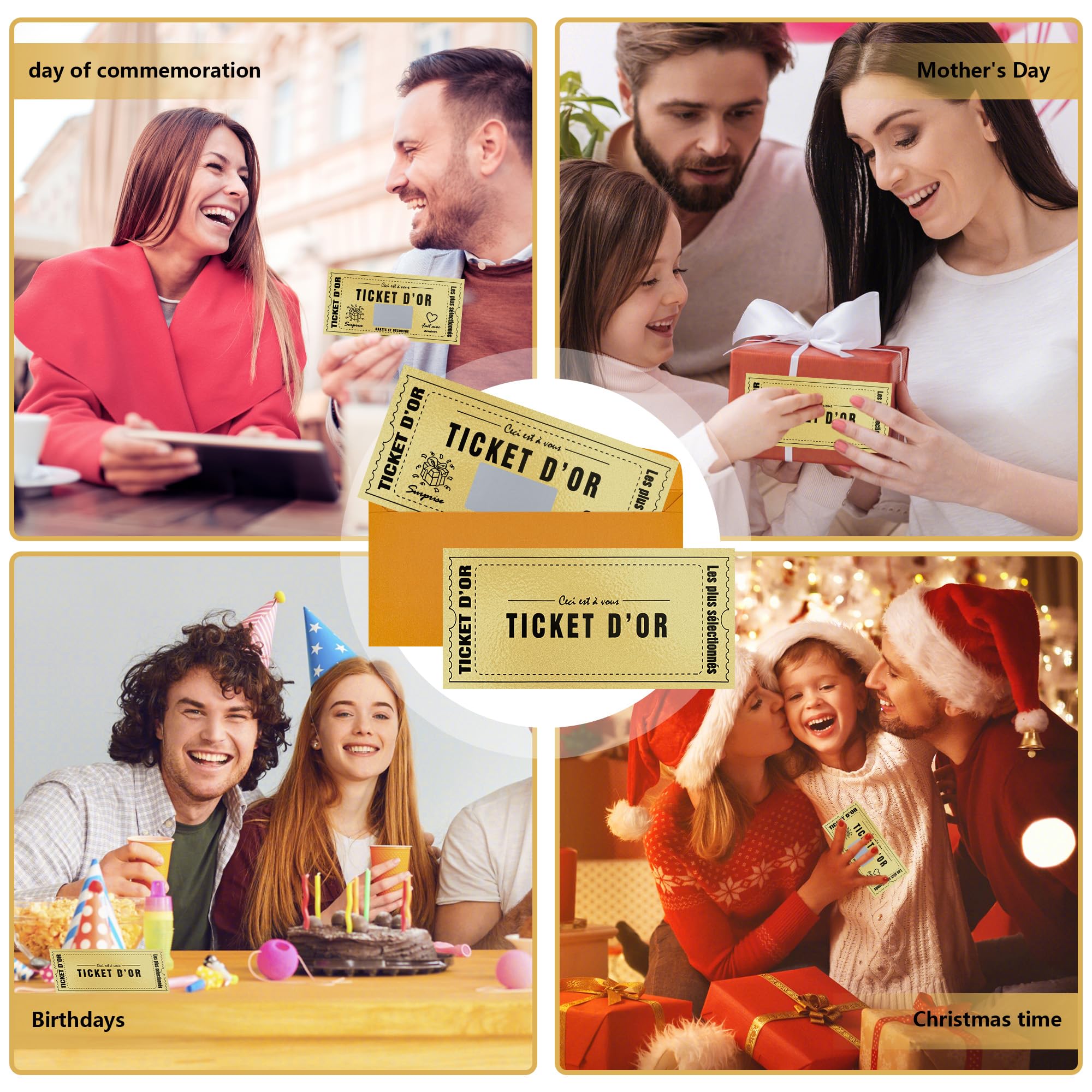 Carte à gratter Golden Ticket d'Or Personnalisable 6 Pièces Cadeau Surprise Anniversaire Saint-Valentin