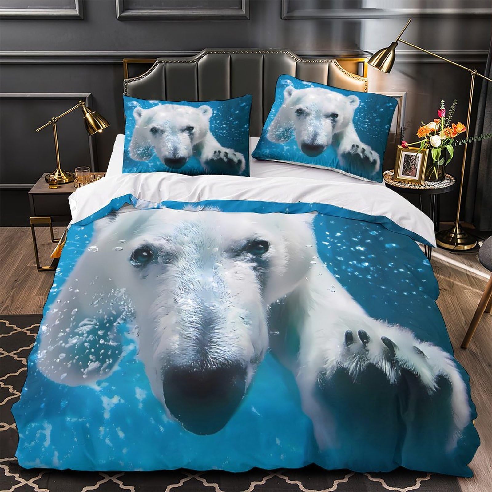 Housse de couette ours polaire 200x200 parure de lit microfbre 3D