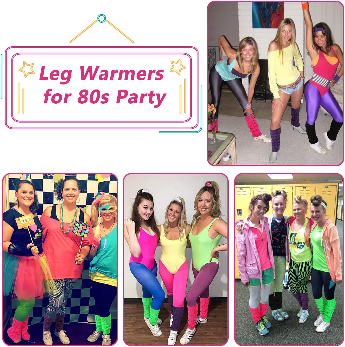 Junely Leg Warmers for Women 80s Cable Knit Leg Warmer for Ballet Dance Figure Skating Yoga Party Junior Neon Long Socks - Image 2