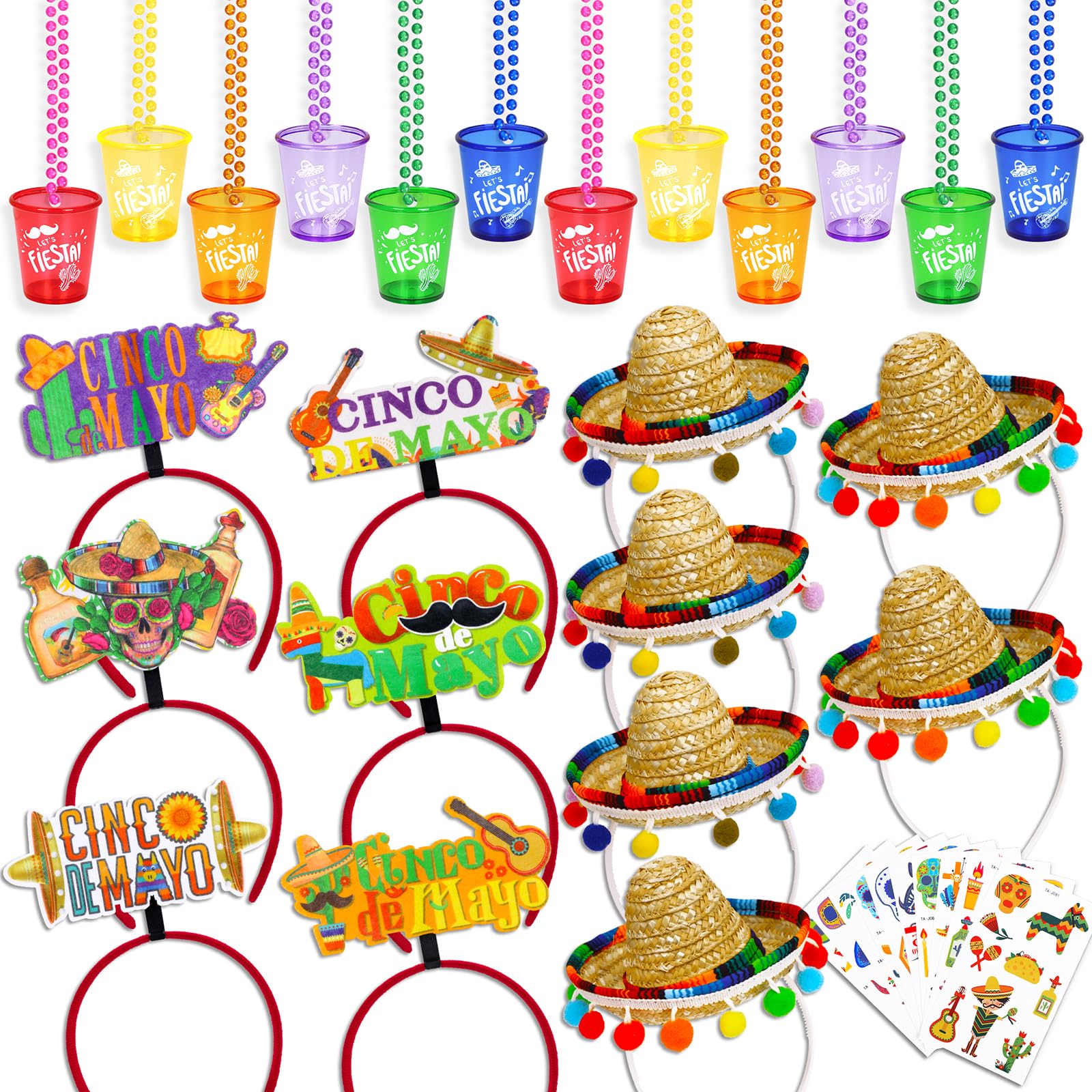 Sombreros Mexicanos Kit Fiesta Mexicana Diademas, Gafas Y