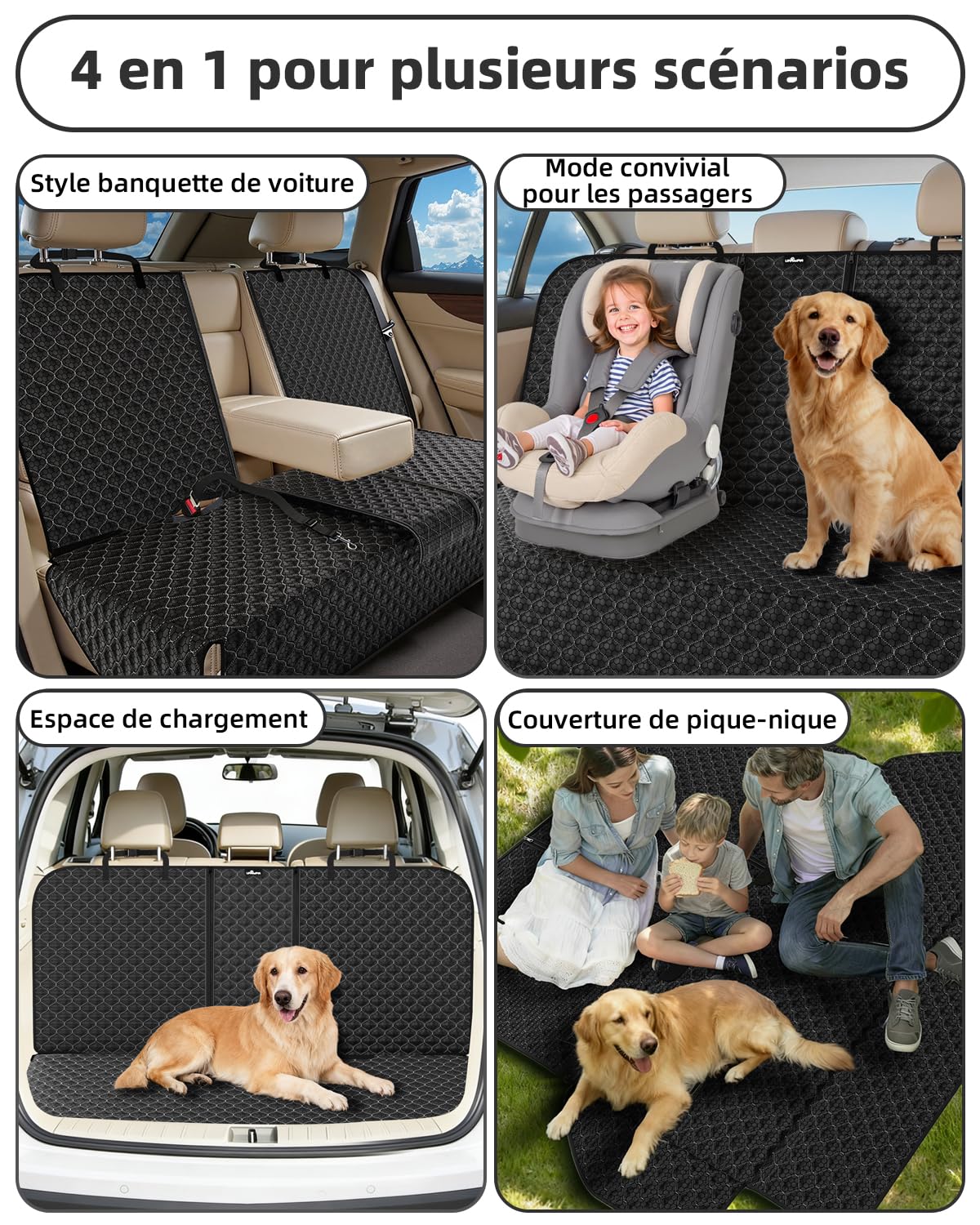 Protection Voiture Chien Imperméable Antidérapante Housse Voiture Chien Compatible avec les Sièges Auto Protection Siege Voiture Chien pour Chiens Enfants Convient à la Plupart des Voitures Suv Camion