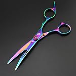 Pet Dog Grooming Scissors Professional Hair Grooming Scissors Curved Shears Kit Thinning Trimmer Comb Hair Cutting Tool 6 Pieces Set (Multicolour)